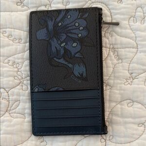 Coach Navy Floral Card Case Holder
